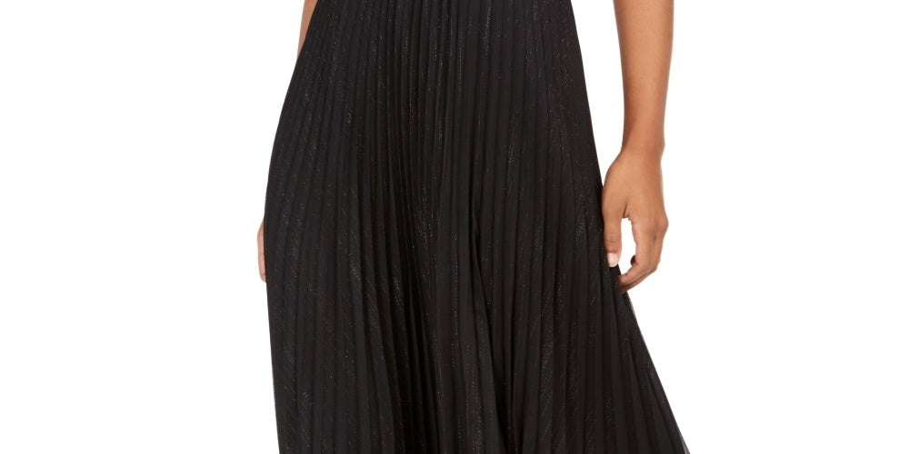 Tommy Hilfiger Women's Metallic Pleated Midi Skirt Black Size Small