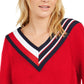 Tommy Hilfiger Women's Striped V-Neck Sweater Red Size X-Large