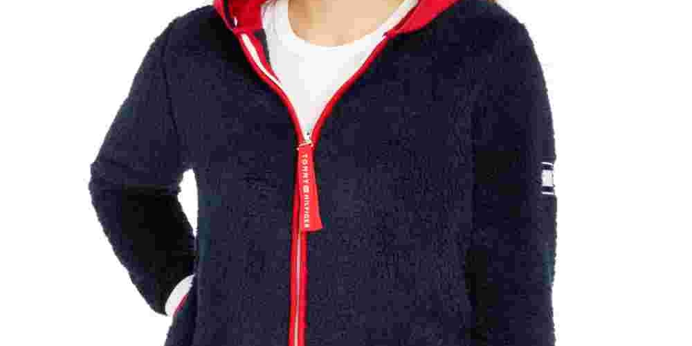 Tommy Hilfiger Women's Faux-Sherpa Hoodie Navy Size Small