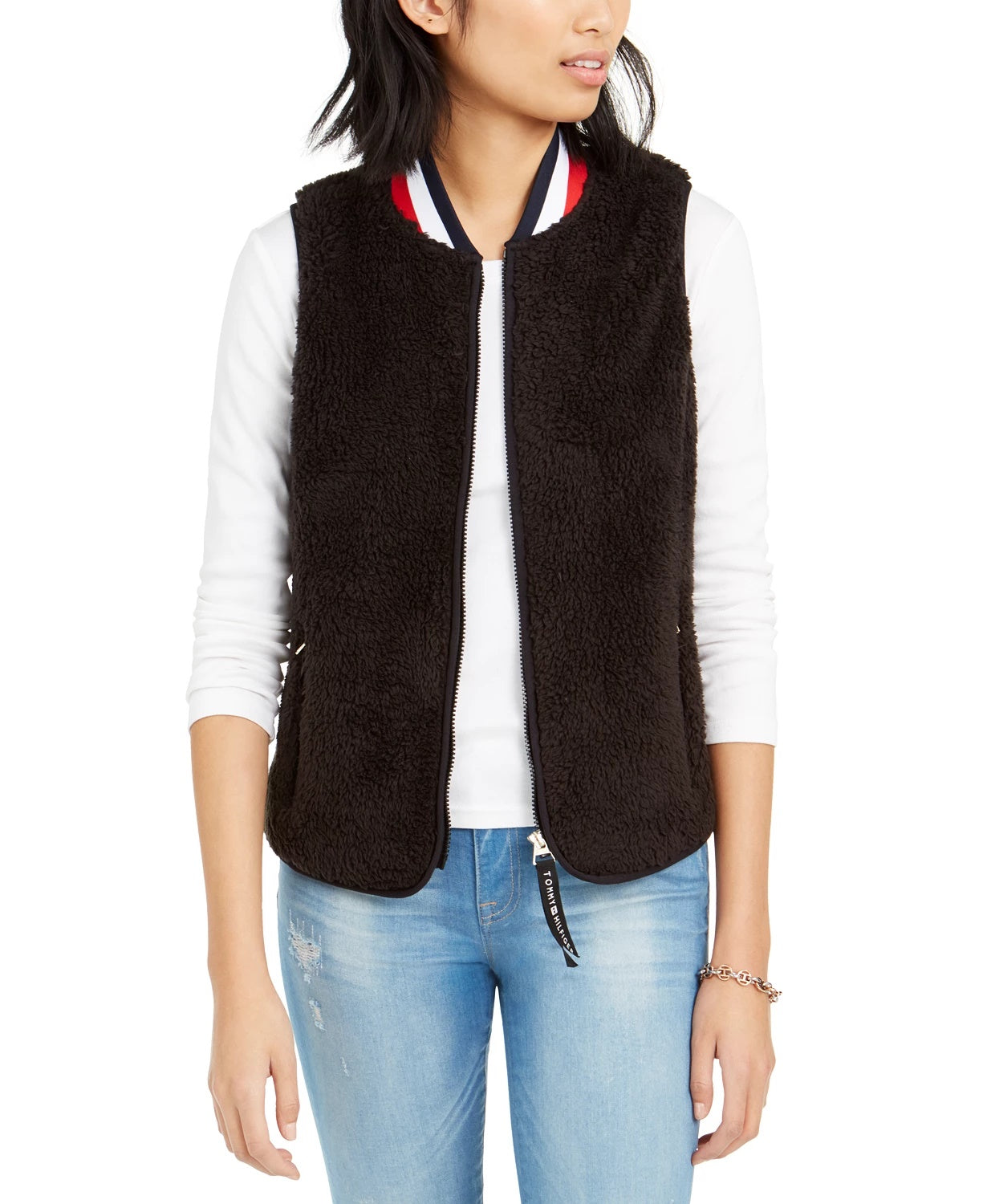 Tommy Hilfiger Women's Sherpa Vest Black Size Medium