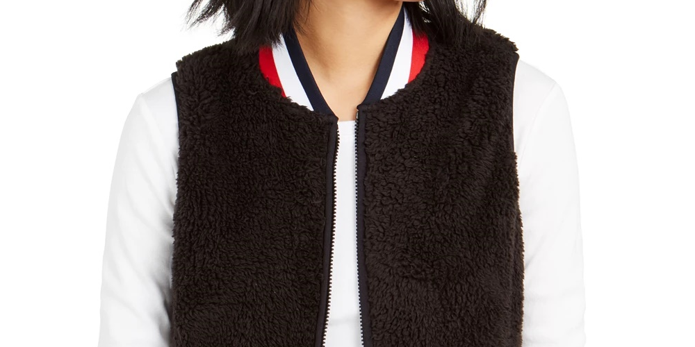 Tommy Hilfiger Women's Sherpa Vest Black Size Medium