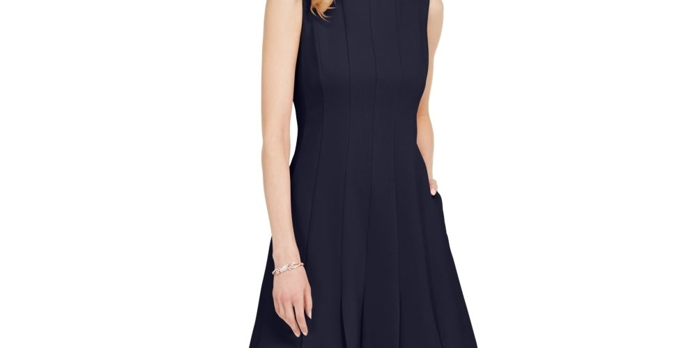 Jessica Howard Women's Petite Pleated Fit & Flare Dress Navy Size 10 P