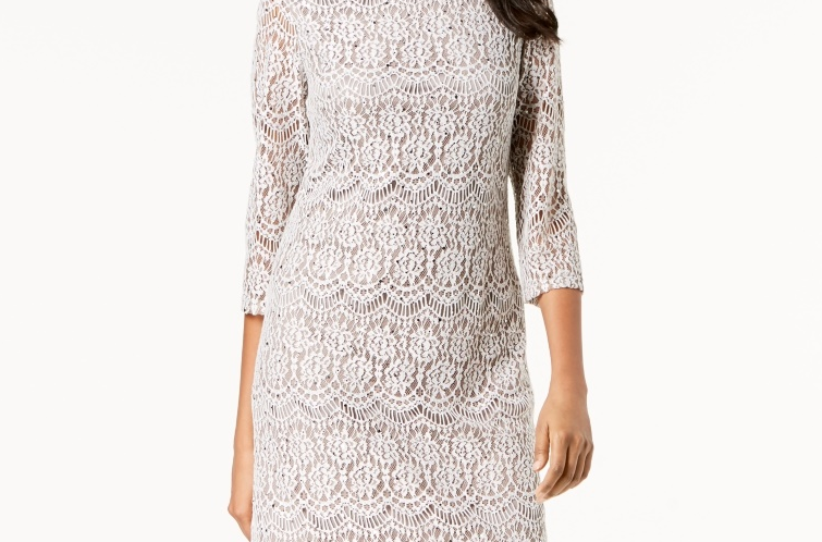 Jessica Howard Women's Lace Shift Dress Beige Size 12 Petite
