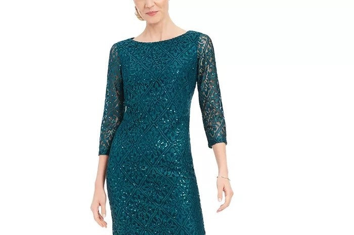 Jessica Howard Women's Sequined Lace Shift Dress Green Size 14