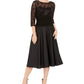 Jessica Howard Women's Sequined 3/4 Sleeve Illusion Neckline Below The Knee Fit Flare Evening Dress Black Size 6 Petite