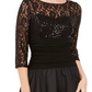Jessica Howard Women's Sequined 3/4 Sleeve Illusion Neckline Below The Knee Fit Flare Evening Dress Black Size 6 Petite