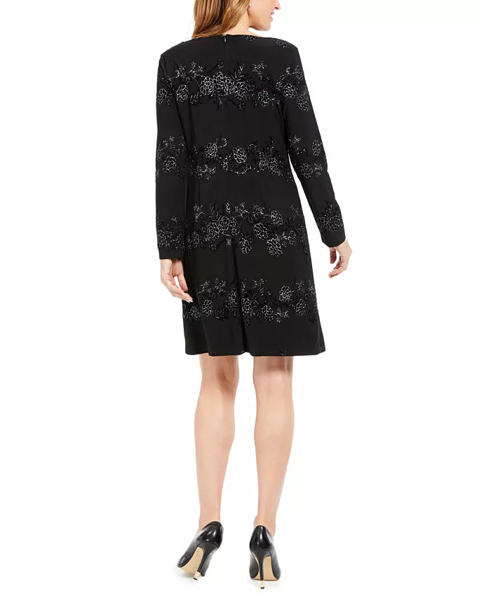 Jessica Howard Women's Metallic Flocked Velvet Dress Black Size 4 Petite