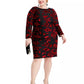 Jessica Howard Women's Embroidered Floral Long Sleeve Jewel Neck Knee Length Sheath Party Dress  Black Size 18W