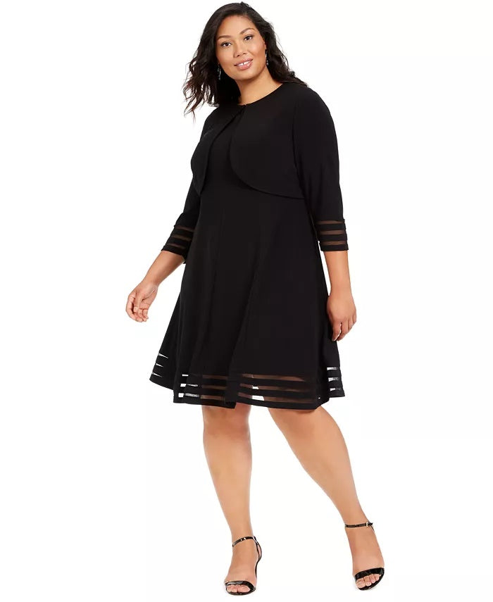 Jessica Howard Women's Illusion Trim Dress & Bolero Jacket Black Size 20W