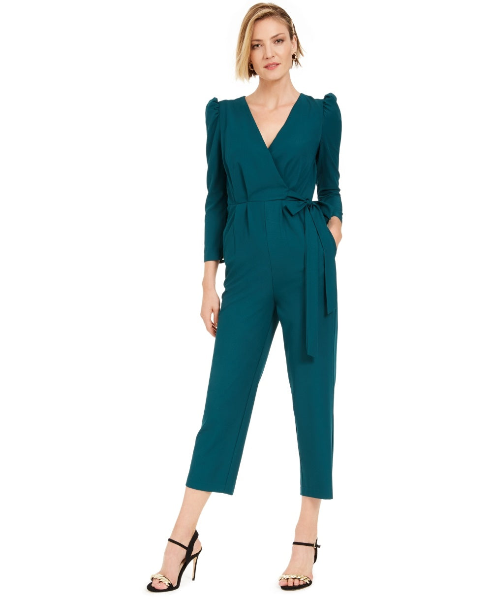 Julia Jordan Women's Puff Shoulder Jumpsuit Green Size 12