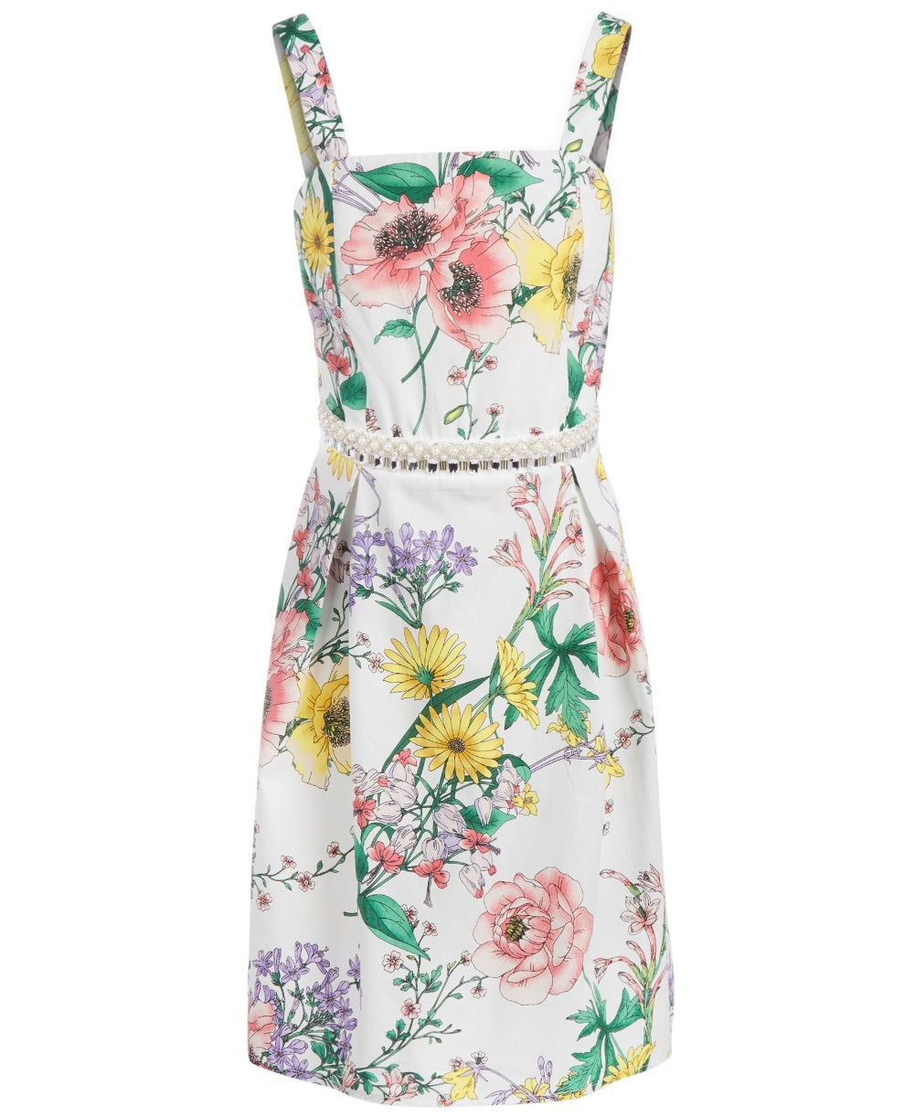 Monteau Big Girl's Embellished Floral Print Dress White Size Large