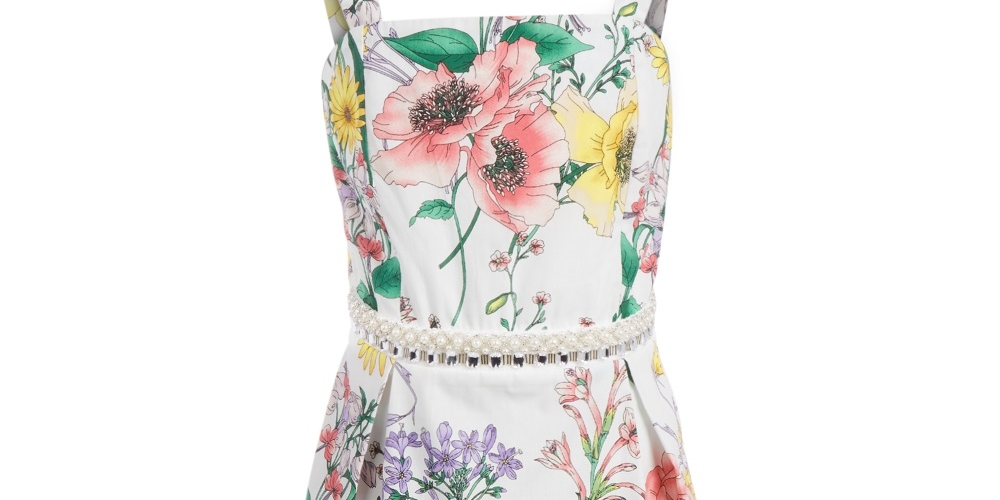 Monteau Big Girl's Embellished Floral Print Dress White Size Large