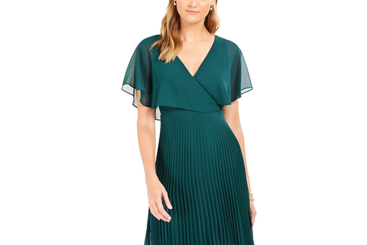 Kensie Women's Chiffon Pleated Dress Green Size 0