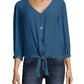 John Paul Richard Tie Women's Front Blouse With Button Front Blue Size Large