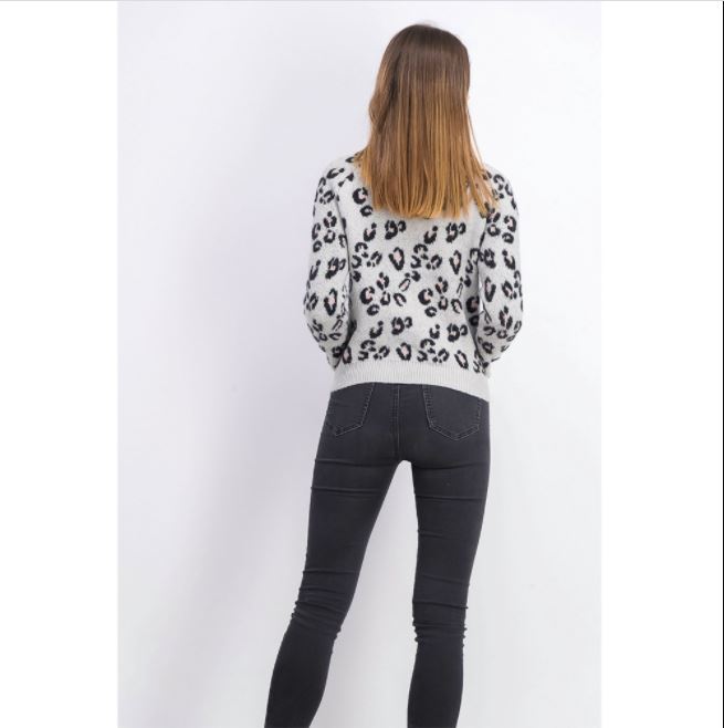 Planet Gold Junior's Animal Print Sweater Grey Size Small