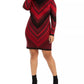 Planet Gold Women's Chevron Long Sleeve Cowl Neck Above The Knee Sheath Dress Red Size 3X