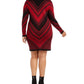 Planet Gold Women's Chevron Long Sleeve Cowl Neck Above The Knee Sheath Dress Red Size 3X