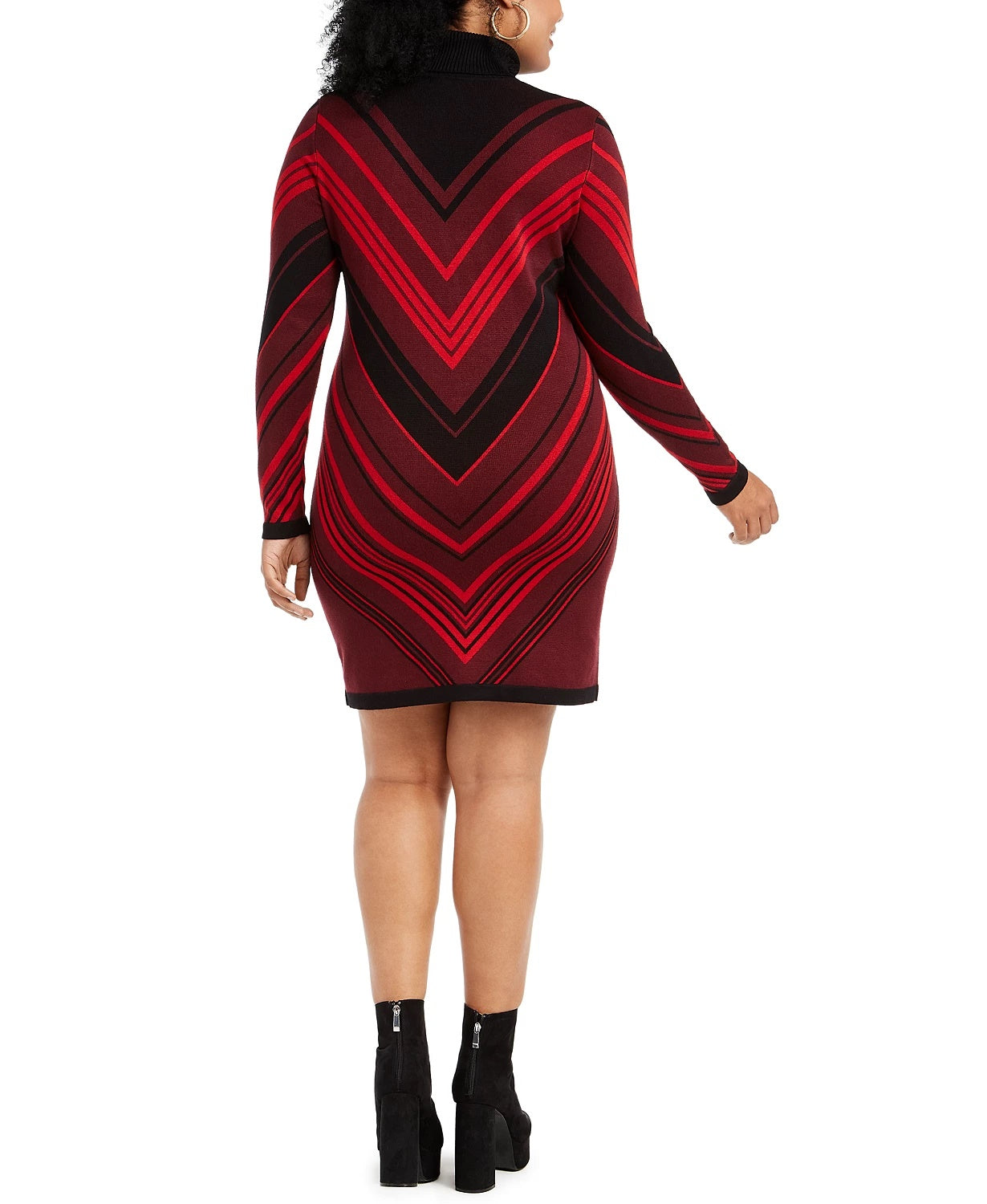 Planet Gold Women's Chevron Long Sleeve Cowl Neck Above The Knee Sheath Dress Red Size 3X
