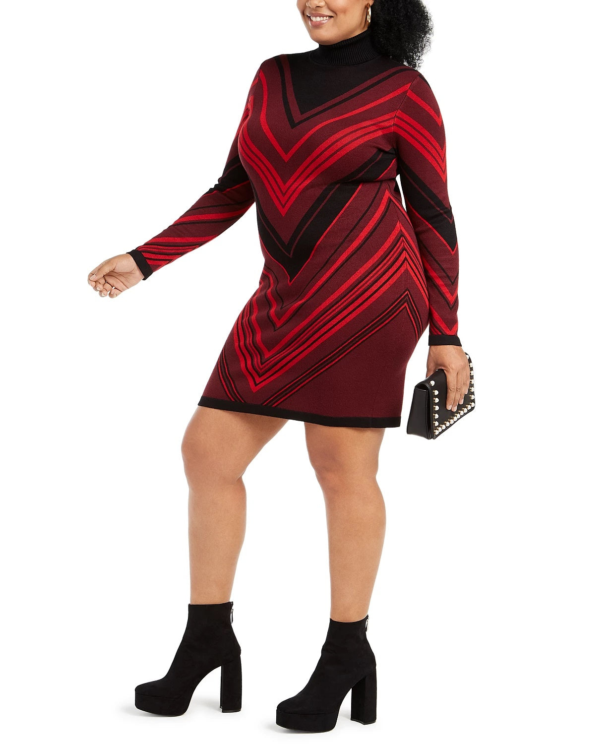 Planet Gold Women's Chevron Long Sleeve Cowl Neck Above The Knee Sheath Dress Red Size 3X