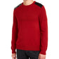 Guess Men's Herringbone Sweater With Faux Leather Piecing Red Size Large