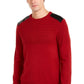 Guess Men's Herringbone Sweater With Faux Leather Piecing Red Size Large