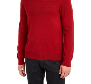 Guess Men's Herringbone Sweater With Faux Leather Piecing Red Size Large
