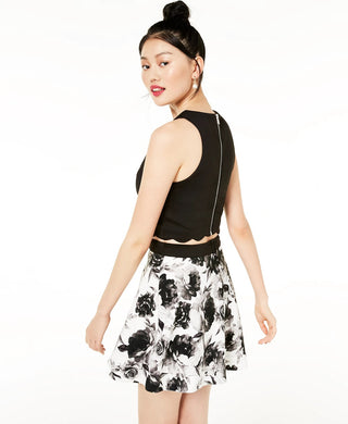 Speechless Juniors' 2-Pc. Scalloped & Floral Dress White Size 13