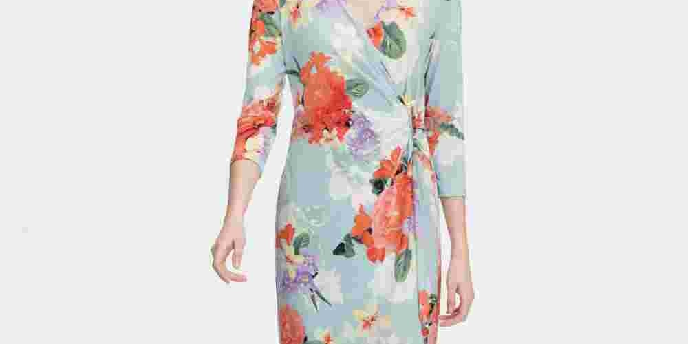 Calvin Klein Women's Floral Print Faux Wrap Dress Blue Size X-Large