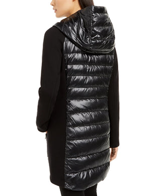 Calvin Klein Women's Asymmetrical Mixed-Media Puffer Jacket Black Size Medium