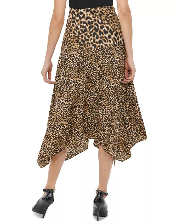 Calvin Klein Women's Leopard-Print Handkerchief-Hem Skirt Yellow Size 14