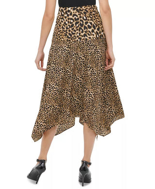 Calvin Klein Women's Leopard-Print Handkerchief-Hem Skirt Yellow Size 14
