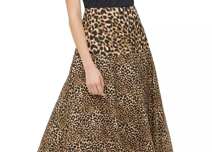 Calvin Klein Women's Leopard-Print Handkerchief-Hem Skirt Yellow Size 14