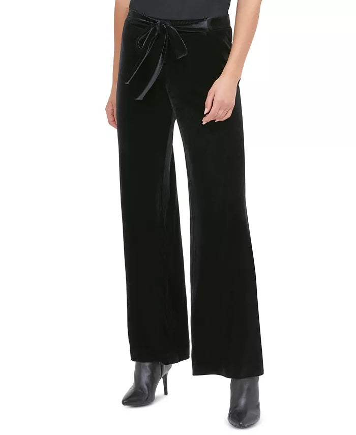 Calvin Klein Women's Velvet Wide-Leg Pull-On Pants Black Size Extra Large