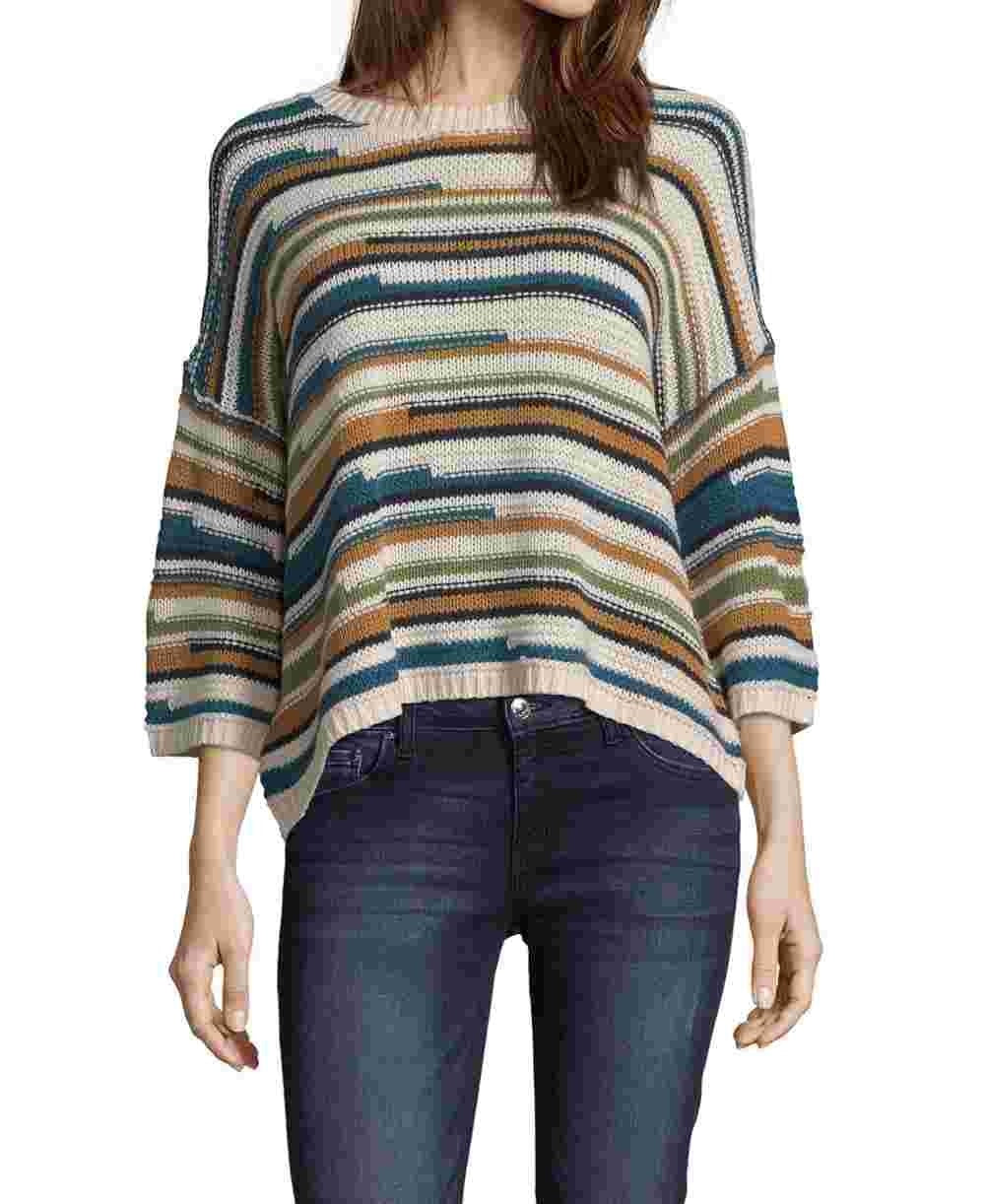 JPR Women's Striped Cropped Knit Sweater Green Size Large