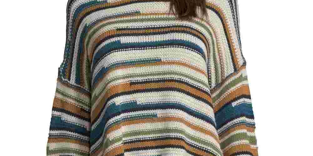 JPR Women's Striped Cropped Knit Sweater Green Size Large