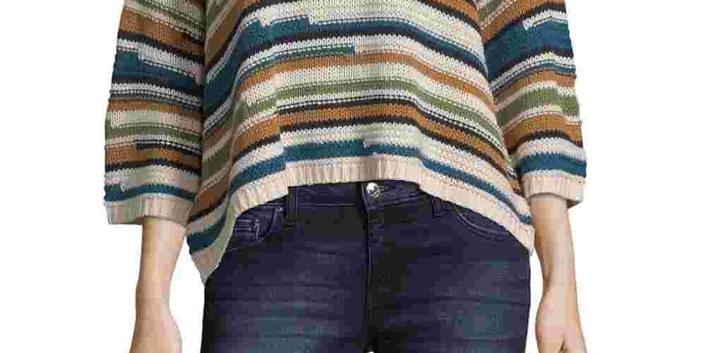 JPR Women's Striped Cropped Knit Sweater Green Size Large