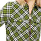 Michael Kors Women's Zippered Plaid Long Sleeve Collared Top Green Size Medium