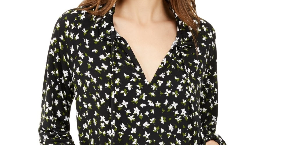 Michael Kors Women's Floral Tie Front Top Green Size X-Large