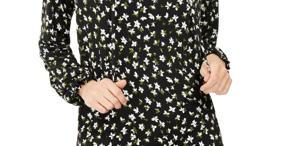 Michael Kors Women's Floral Tie Front Top Green Size X-Large