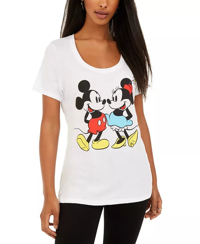 Disney Juniors' Mickey & Minnie Mouse Graphic-Print T-Shirt White Size Extra Large