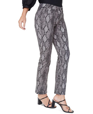 NYDJ Women's Marilyn Snake Print High Waist Button Fly Ankle Jeans Black Size 10