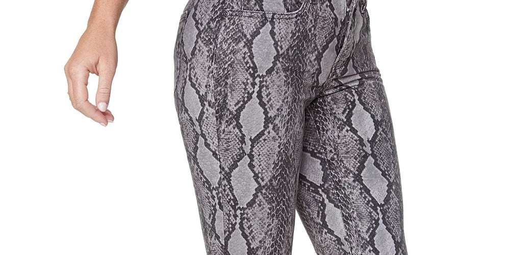 NYDJ Women's Marilyn Snake Print High Waist Button Fly Ankle Jeans Black Size 10