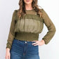 Love, Fire Women's Solid Smocked Top Green Size Small