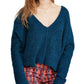 Free People Women's Blue Long Sleeve V Neck Sweater Blue Size Small