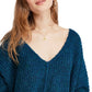 Free People Women's Blue Long Sleeve V Neck Sweater Blue Size Small