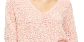 Free People Women's Coral Knit Dolman Sleeve V Neck Sweater Orange Size Large