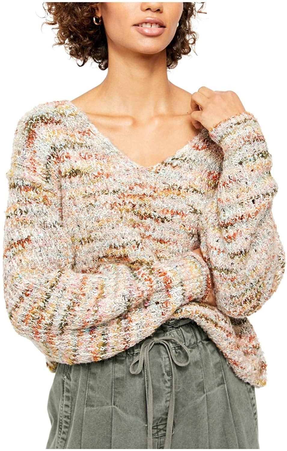 Free People Women's Highland V-Neck SweaterBeige White Size Large