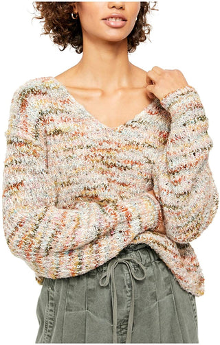 Free People Women's Highland V-Neck SweaterBeige White Size Large
