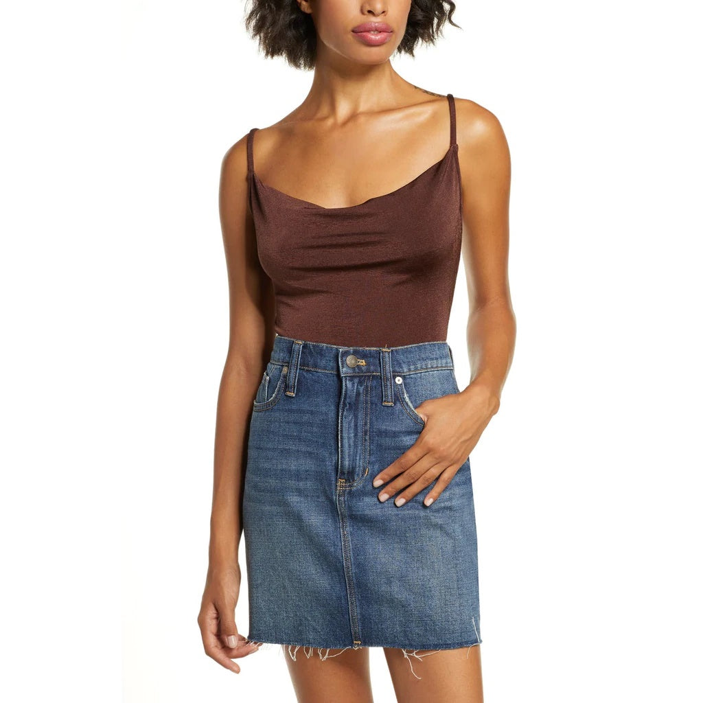 Free People Women's Cowl In The Club Bodysuit Brown Size Medium