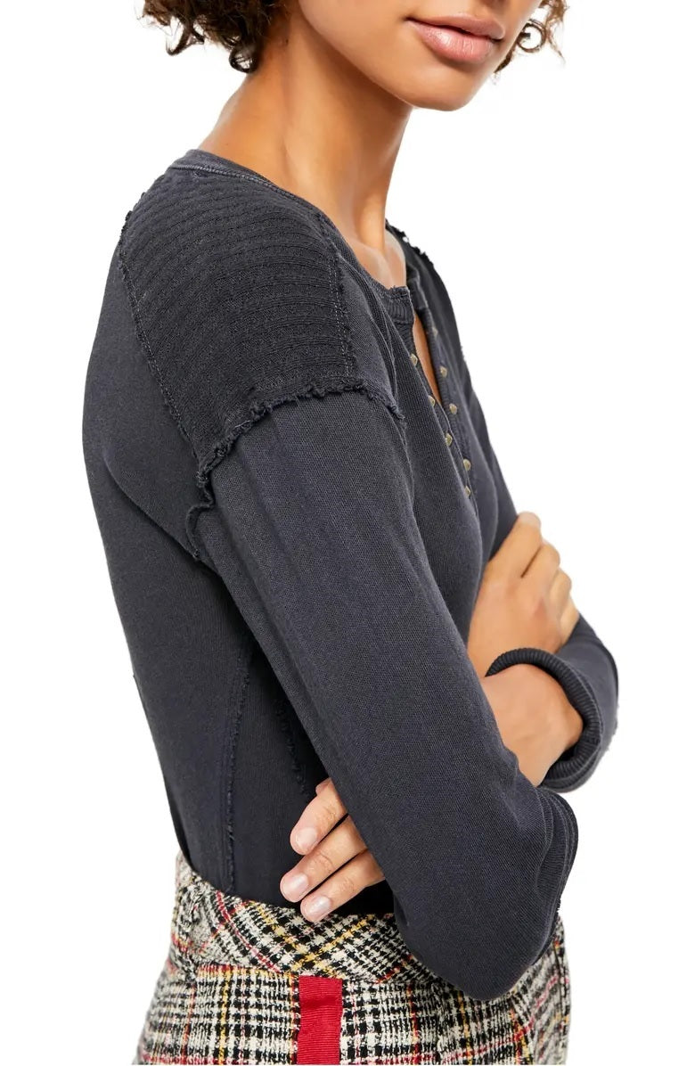 Free People Women's Military Mix Henley Combo Charcoal Size Small